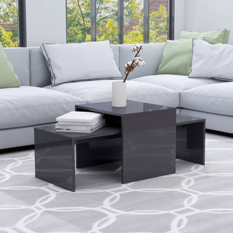 vidaXL Couchtisch-Set Hochglanz-Grau 100x48x40 cm Holzwerkstoff vidaXL Couchtisch-Set Hochglanz-Grau 100x48x40 cm Holzwerkstoff