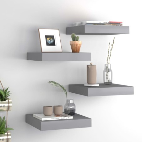 vidaXL Schwebende Wandregale 4 Stk. Grau 23x23,5x3,8cm MDF 