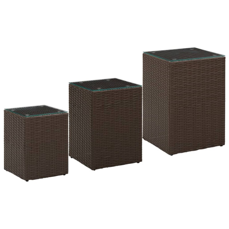 vidaXL Beistelltische 3 Stk. mit Glasplatten Braun Poly Rattan vidaXL Beistelltische 3 Stk. mit Glasplatten Braun Poly Rattan
