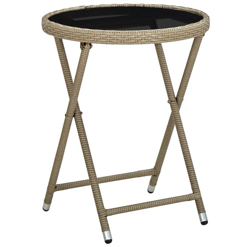 vidaXL Beistelltisch Beige 60 cm Poly Rattan und Hartglas vidaXL Beistelltisch Beige 60 cm Poly Rattan und Hartglas