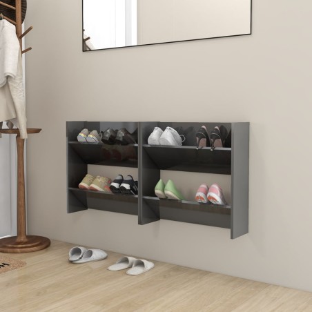 vidaXL Wand-Schuhschränke 2 Stk. Hochglanz-Grau 60x18x60cm