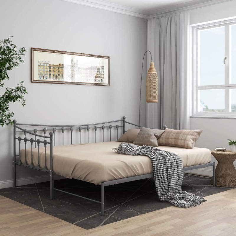 vidaXL Ausziehsofa Bettgestell Grau Metall 90x200 cm vidaXL Ausziehsofa Bettgestell Grau Metall 90x200 cm