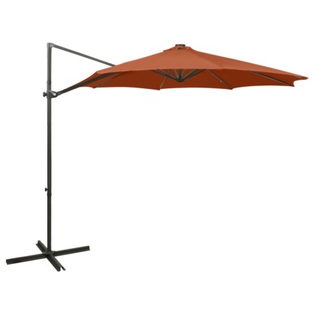vidaXL Ampelschirm mit Mast und LED Terracotta-Rot 300 cm