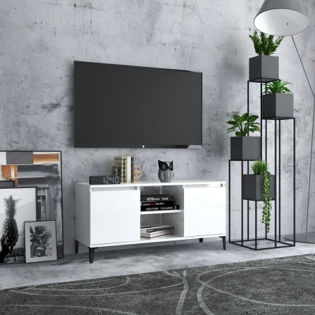 vidaXL TV-Schrank mit Metallbeinen Hochglanz-Weiß 103,5x35x50 cm