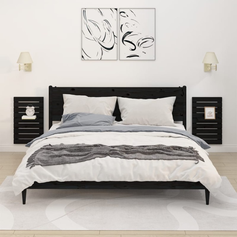 vidaXL Wand-Nachttische 2 Stk. Schwarz Massivholz Kiefer vidaXL Wand-Nachttische 2 Stk. Schwarz Massivholz Kiefer
