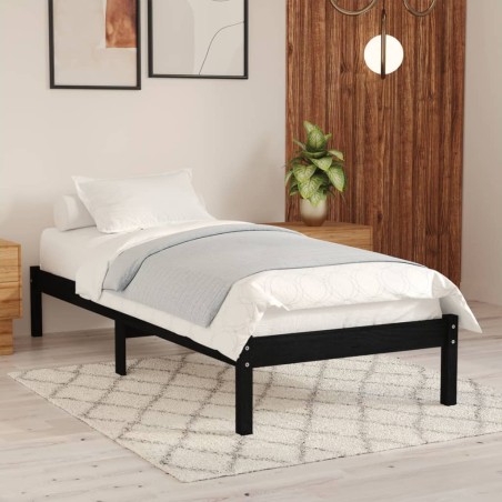 vidaXL Massivholzbett Schwarz Kiefer 100x200 cm