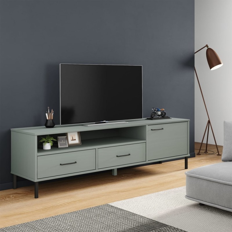 vidaXL TV-Schrank OSLO mit Metallbeinen Grau Massivholz Kiefer vidaXL TV-Schrank OSLO mit Metallbeinen Grau Massivholz Kiefer