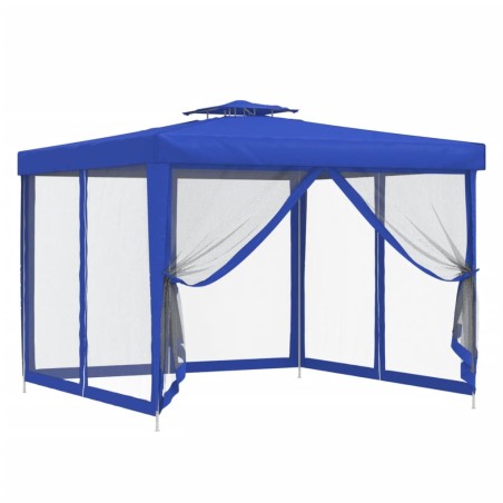 vidaXL Pavillon mit Doppeldach Blau 3x3x2,68 m Stoff