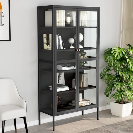 vidaXL Vitrine Anthrazit 90x40x180 cm Stahl und Gehärtetes Glas  