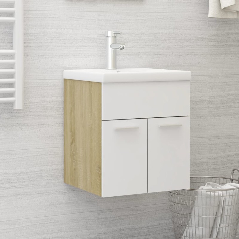 vidaXL Waschbeckenunterschrank Weiß Sonoma-Eiche 41x38,5x46 cm vidaXL Waschbeckenunterschrank Weiß Sonoma-Eiche 41x38,5x46 cm