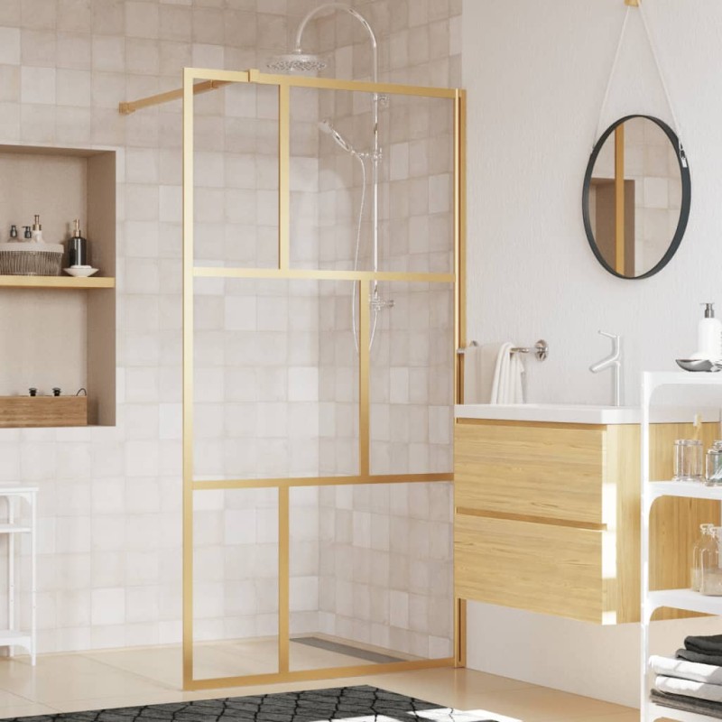 vidaXL Duschwand für Begehbare Dusche ESG Klarglas Golden 100x195cm vidaXL Duschwand für Begehbare Dusche ESG Klarglas Golden 100x195cm