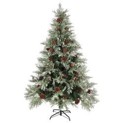 vidaXL Weihnachtsbaum mit Zapfen Grün und Weiß 150 cm PVC & PE 