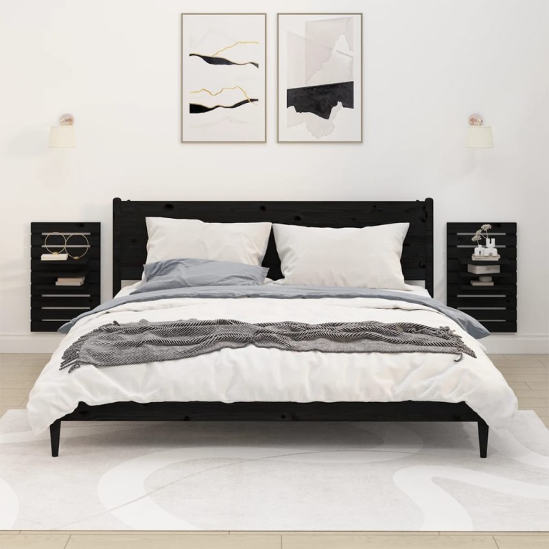 vidaXL Wand-Nachttische 2 Stk. Schwarz Massivholz Kiefer vidaXL Wand-Nachttische 2 Stk. Schwarz Massivholz Kiefer