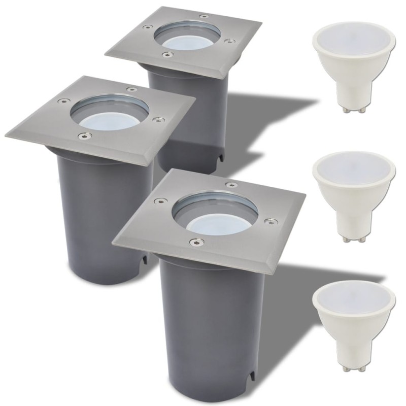 vidaXL LED-Bodeneinbaustrahler 3 Stk. Outdoor Quadratisch vidaXL LED-Bodeneinbaustrahler 3 Stk. Outdoor Quadratisch