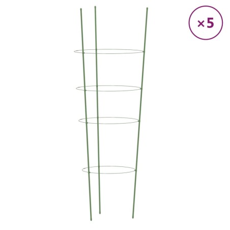 vidaXL Pflanzenstützen mit 4 Ringen 5 Stk. Grün 90 cm Stahl