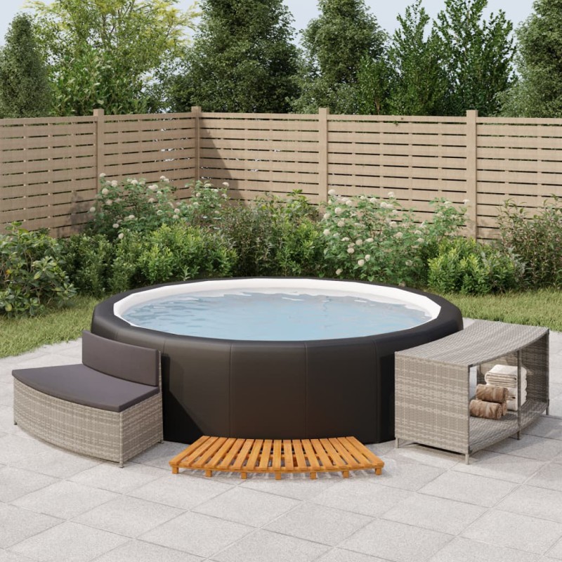 Whirlpool-Umrandung Grau Poly-Rattan und Massivholz Akazie Whirlpool-Umrandung Grau Poly-Rattan und Massivholz Akazie
