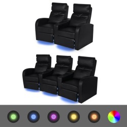 vidaXL 2-tlg. LED Relaxsessel-Set 2+3 Sitzer Kunstleder Schwarz