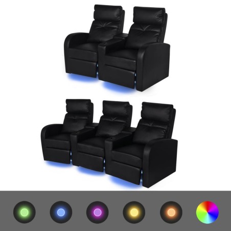 vidaXL 2-tlg. LED Relaxsessel-Set 2+3 Sitzer Kunstleder Schwarz