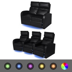 vidaXL 2-tlg. LED Relaxsessel-Set 2+3 Sitzer Kunstleder Schwarz