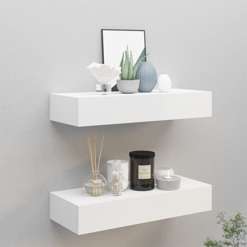 vidaXL Wand-Schubladenregale 2 Stk. Weiß 60x23,5x10 cm MDF vidaXL Wand-Schubladenregale 2 Stk. Weiß 60x23,5x10 cm MDF