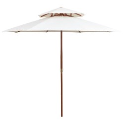 vidaXL Doppeldeck Sonnenschirm 270×270 cm Holzstange Cremeweiß