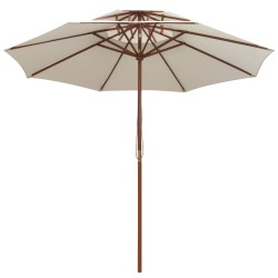 vidaXL Doppeldeck Sonnenschirm 270×270 cm Holzstange Cremeweiß