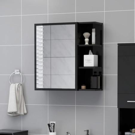 vidaXL Bad-Spiegelschrank Hochglanz-Schwarz 62,5x20,5x64 cm