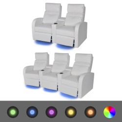 vidaXL 2-tlg. LED Relaxsessel-Set 2+3 Sitzer Kunstleder Weiß