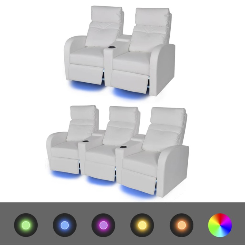 vidaXL 2-tlg. LED Relaxsessel-Set 2+3 Sitzer Kunstleder Weiß vidaXL 2-tlg. LED Relaxsessel-Set 2+3 Sitzer Kunstleder Weiß