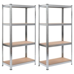 vidaXL Regale mit 4 Böden 2 Stk. Silbern Stahl & Holzwerkstoff