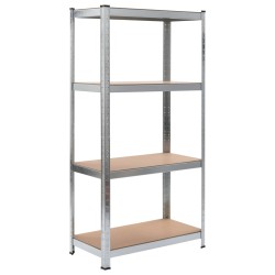 vidaXL Regale mit 4 Böden 2 Stk. Silbern Stahl & Holzwerkstoff