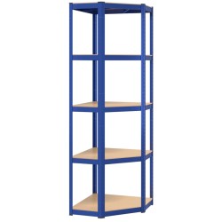 vidaXL Eckregal mit 5 Böden Blau Stahl & Holzwerkstoff
