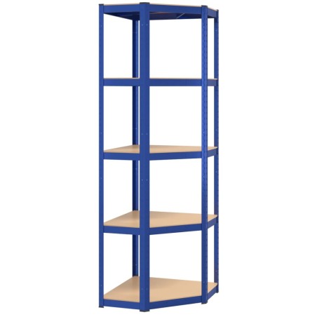 vidaXL Eckregal mit 5 Böden Blau Stahl & Holzwerkstoff