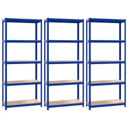 vidaXL Regale mit 5 Böden 3 Stk. Blau Stahl & Holzwerkstoff