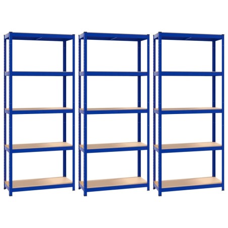 vidaXL Regale mit 5 Böden 3 Stk. Blau Stahl & Holzwerkstoff