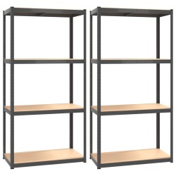 vidaXL Regale mit 4 Böden 2 Stk. Anthrazit Stahl & Holzwerkstoff