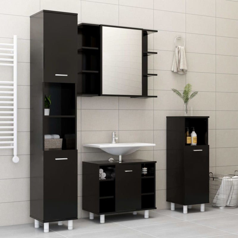 vidaXL 4-tlg. Badmöbel-Set Schwarz Holzwerkstoff vidaXL 4-tlg. Badmöbel-Set Schwarz Holzwerkstoff