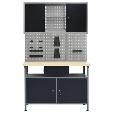 vidaXL Werkbank mit 3 Werkzeugwänden und 1 Wandschrank