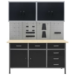 vidaXL Werkbank mit 4 Werkzeugwänden und 2 Wandschränken