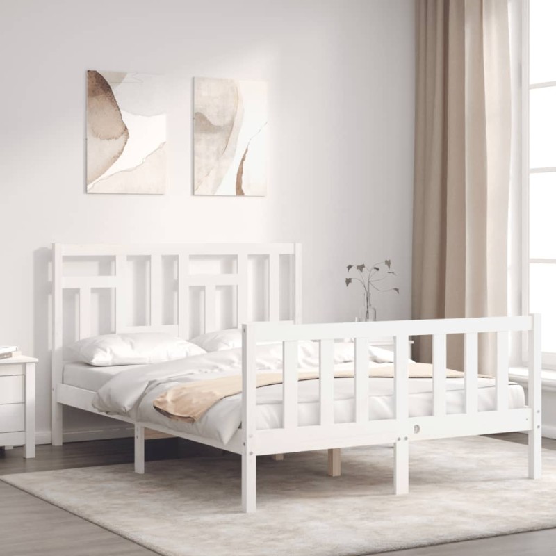 Massivholzbett mit Kopfteil Weiß 140x190 cm Massivholzbett mit Kopfteil Weiß 140x190 cm