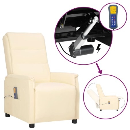 vidaXL Massagesessel mit Aufstehhilfe Creme Kunstleder