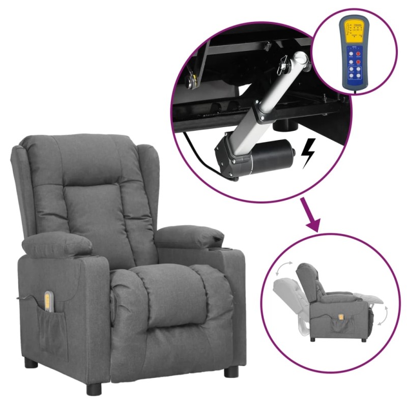 vidaXL Massagesessel mit Aufstehhilfe Hellgrau Stoff vidaXL Massagesessel mit Aufstehhilfe Hellgrau Stoff
