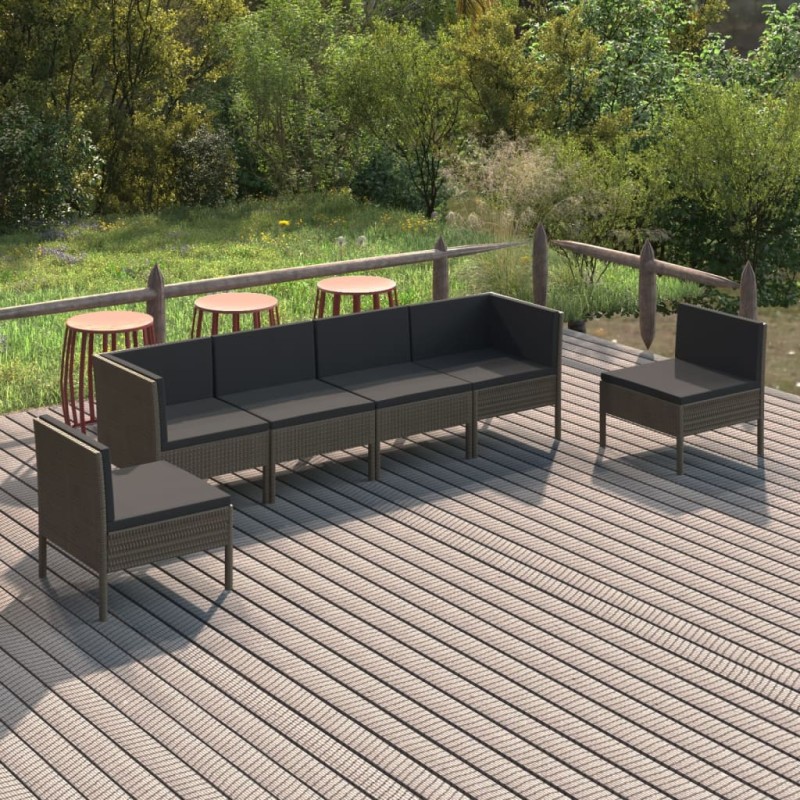 vidaXL 6-tlg. Garten-Lounge-Set mit Auflagen Poly Rattan Grau vidaXL 6-tlg. Garten-Lounge-Set mit Auflagen Poly Rattan Grau