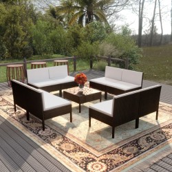 vidaXL 9-tlg. Garten-Lounge-Set mit Auflagen Poly Rattan Schwarz 