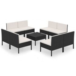 vidaXL 9-tlg. Garten-Lounge-Set mit Auflagen Poly Rattan Schwarz 