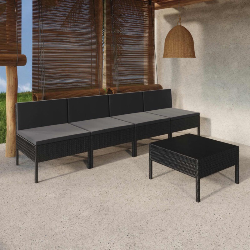 vidaXL 5-tlg. Garten-Lounge-Set mit Auflagen Poly Rattan Schwarz vidaXL 5-tlg. Garten-Lounge-Set mit Auflagen Poly Rattan Schwarz