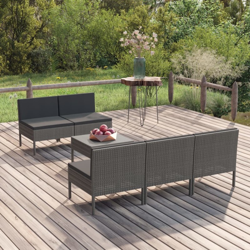 vidaXL 6-tlg. Garten-Lounge-Set mit Auflagen Poly Rattan Grau vidaXL 6-tlg. Garten-Lounge-Set mit Auflagen Poly Rattan Grau