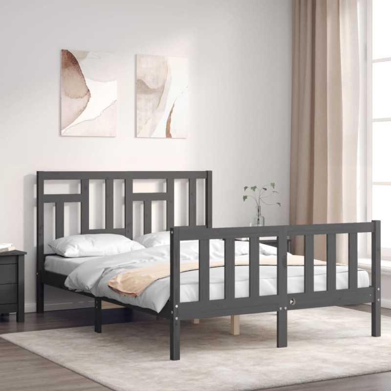 vidaXL Massivholzbett mit Kopfteil Grau 140x190 cm vidaXL Massivholzbett mit Kopfteil Grau 140x190 cm