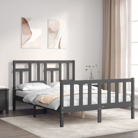 vidaXL Massivholzbett mit Kopfteil Grau 140x190 cm