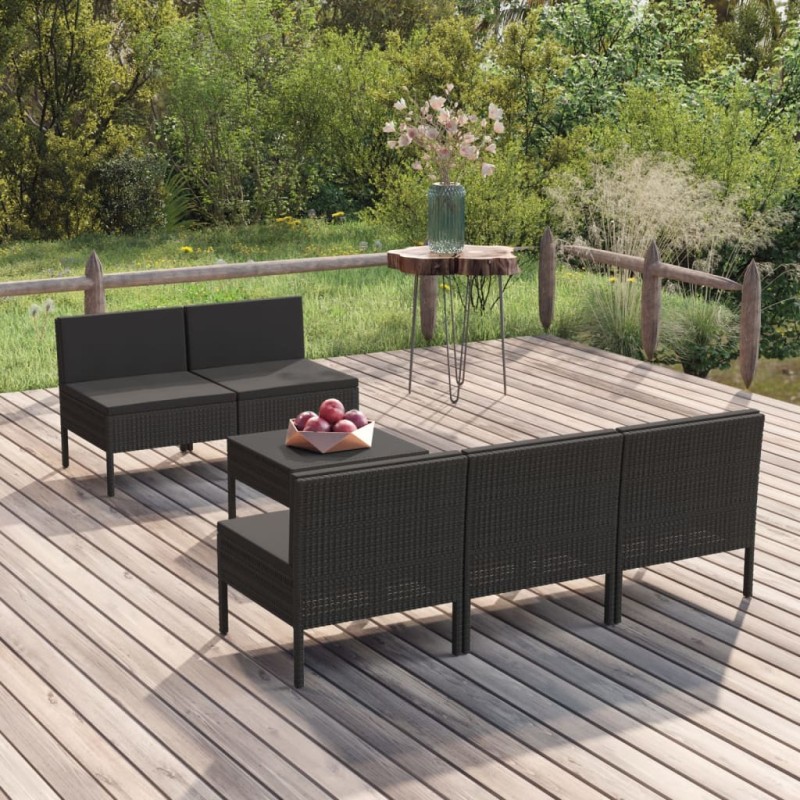 vidaXL 6-tlg. Garten-Lounge-Set mit Auflagen Poly Rattan Schwarz vidaXL 6-tlg. Garten-Lounge-Set mit Auflagen Poly Rattan Schwarz